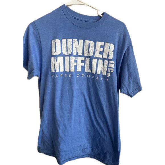 Dunder Mifflin Shirt Mens Medium Blue The Office Graphic Logo Short Sleeve - Picture 1 of 4